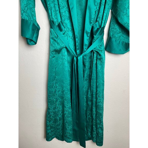 VTG Victoria Secret Gold Label Robe Women's Emerald Green L Floral Satin Fairy - Picture 5 of 16
